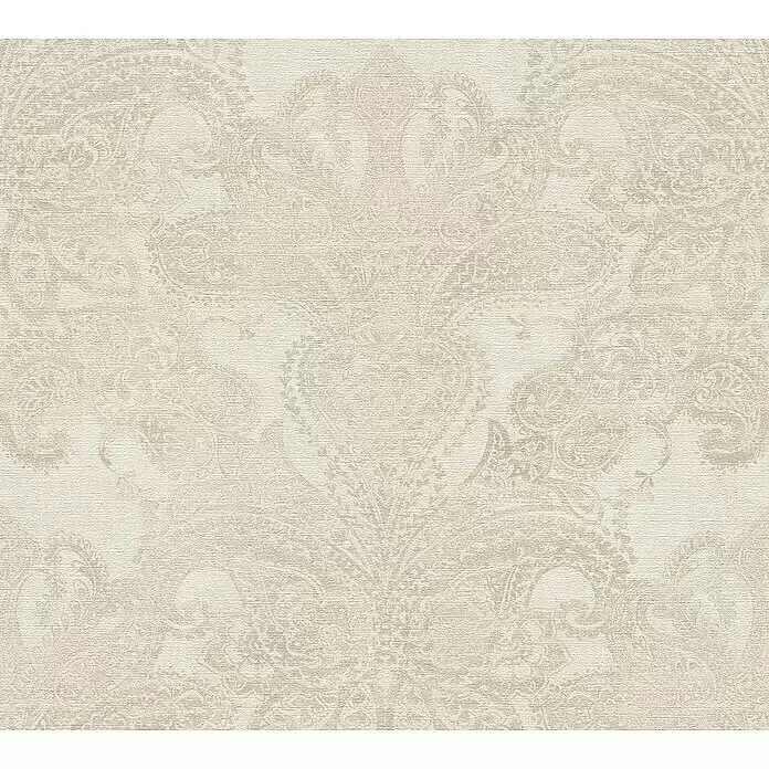 A.S. Création Metropolitan Stories Travel Styles Vliestapete Damask - Creme, Ornament, 10,05 x 0,53 m - Beigefarbene strukturierte Tapete mit einem dezenten, geprägten Damastmuster. Ideal als klassische Wandverkleidung.