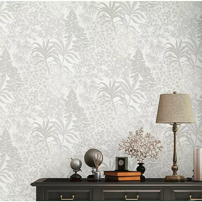 A.S. Création Metropolitan Stories Travel Styles Vliestapete Blumen ICreme/Silber, Floral, 10,05 x 0,53 m
