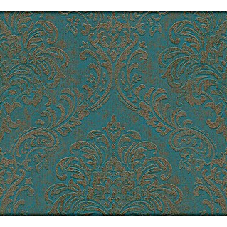 AS Creation Metropolitan Stories Travel Styles Vliestapete Damask (Blau/Gold, Ornament, 10,05 x 0,53 m)