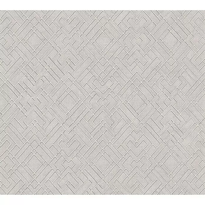 A.S. Création Metropolitan Stories Travel Styles Vliestapete Allover I - Silber, Grafisch, 10,05 x 0,53 m - Weißes strukturiertes Tapete mit einem geometrischen Muster.