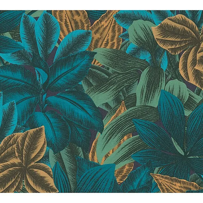 A.S. Création Metropolitan Stories Travel Styles Vliestapete - Blau/Grün, Floral, 10,05 x 0,53 m - Tropisches Blattmuster mit üppigen, grünen und blauen Blättern, das eine dichte, natürliche Textur erzeugt. Das perfekte Deko-Element.