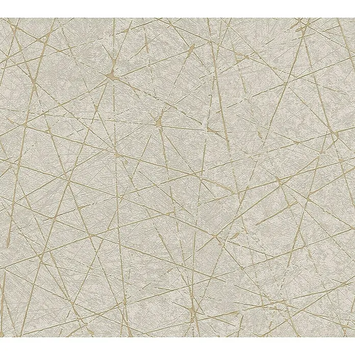 A.S. Création Metropolitan Stories Travel Styles Vliestapete Allover II - Beige/Gold, Grafisch, 10,05 x 0,53 m - Abstrakte Tapete mit chaotischem Linienmuster in Beige und Cremetönen, ideal für moderne Wohnräume.