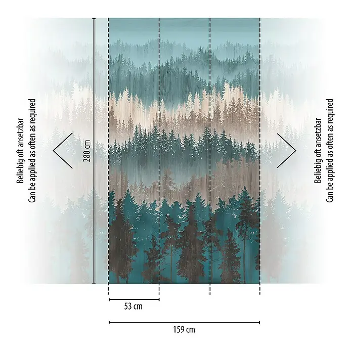 A.S. Création Metropolitan Stories Travel Styles Fototapete Wald - B x H: 1,59 x 2,8 m, Vlies, Blau/Beige - Wald-Fototapete mit den Maßen 280 cm Höhe und 159 cm Breite, bestehend aus 53 cm breiten Bahnen, beliebig oft ansetzbar.