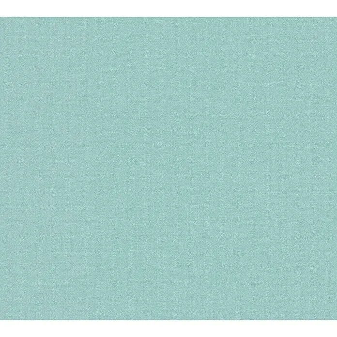 A.S. Création Metropolitan Stories Travel Styles Vliestapete - Minzblau, Uni, 10,05 x 0,53 m - Detailaufnahme einer einfarbigen, helltürkisfarbenen Stoffoberfläche mit feiner Textur für vielfältige Designprojekte.