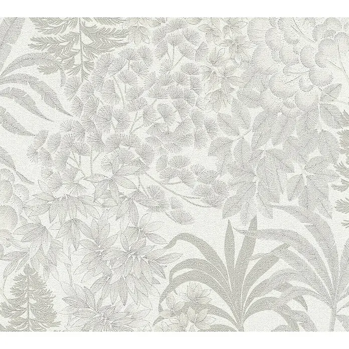 A.S. Création Metropolitan Stories Travel Styles Vliestapete Blumen ICreme/Silber, Floral, 10,05 x 0,53 m - Elegante Tapete mit floralem Muster in sanften Grautönen, die eine beruhigende und stilvolle Atmosphäre in jedem Raum schafft.