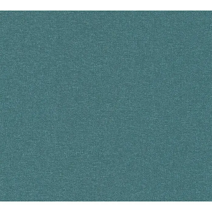 A.S. Création Metropolitan Stories Travel Styles VliestapeteMelange-Türkis, Uni, 10,05 x 0,53 m - Nahaufnahme eines strukturierten, türkisfarbenen Stoffes. Die feine Webart und die gleichmäßige Farbgebung erzeugen einen beruhigenden textilen Hintergrund.