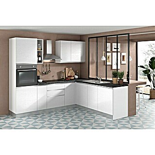 Marinelli Cucine Vormontierte Winkelküche Gemma (B x T: 250 x 225 cm, Weiß, Mit Elektrogeräten, Spüle rechts)