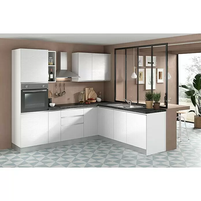 Marinelli Cucine Vormontierte Winkelküche Gemma - B x T: 250 x 225 cm, Weiß, Mit Elektrogeräten, Spüle rechts - Stimmungsaufnahme
