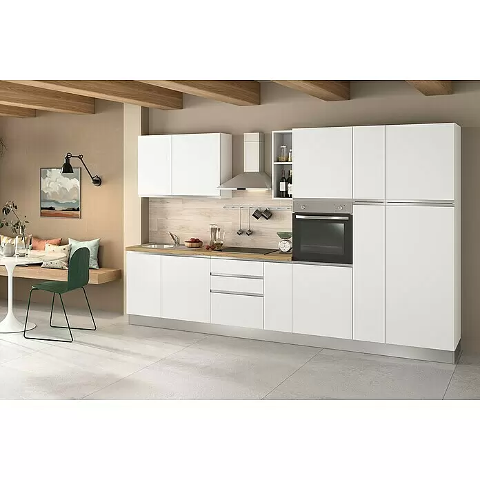 Marinelli Cucine Vormontierte Küchenzeile Luce - Breite: 345 cm, Weiß, Mit Elektrogeräten, Spüle links - Stimmungsaufnahme