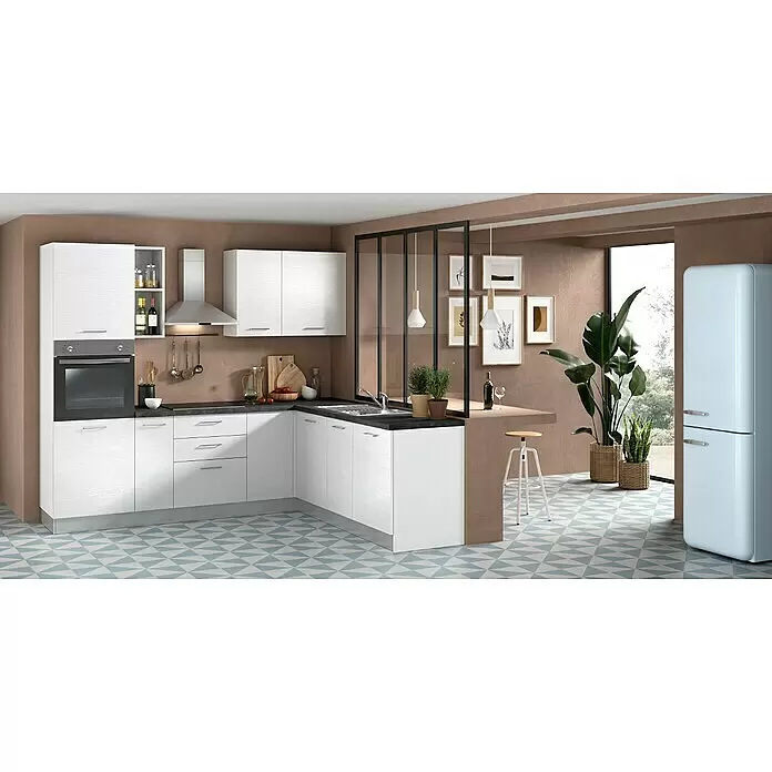 Marinelli Cucine Vormontierte Winkelküche Idra - B x T: 250 x 225 cm, Weiß, Mit Elektrogeräten, Spüle rechts - Stimmungsaufnahme