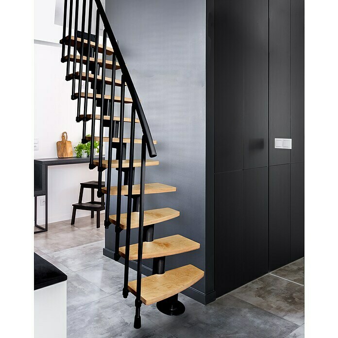 Atrium Raumspartreppe Mini Plus Vertical (Farbton Metall: RAL 9005, Breite: 60 cm, Buche, Geschosshöhe: 222 cm - 300 cm) | BAUHAUS