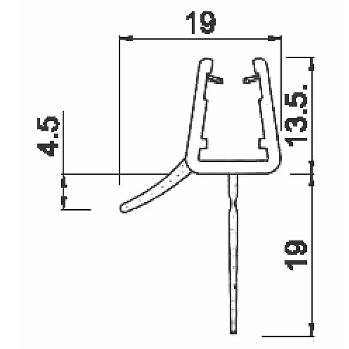 Perfil de sellado vierteaguas L 6-8 - L x An x Al: 100 x 3 x 3 cm - Dibujo técnico de un perfil de sellado con dimensiones.