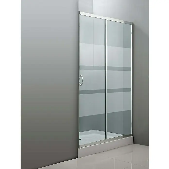 Mampara de ducha frontal Jade - 120 x 195 cm, Espesor de vidrio: 5 mm, Cromo - Cabina de ducha con puertas correderas y marco de aluminio. Los paneles de vidrio son parcialmente esmerilados.