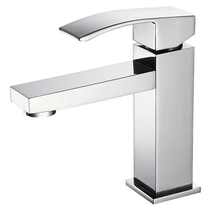 Cosmobath Dryden Grifo de lavabo - Cromo, Brillante - Un elegante y moderno grifo de baño cromado con un diseño cuadrado y limpio que combina elegancia y funcionalidad.