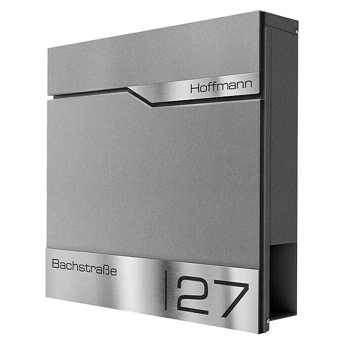 Metzler Wandbriefkasten SiebertL x B x H: 10,5 x 37 x 37 cm, Grau-Aluminium, Stahl, Zeitungsfach