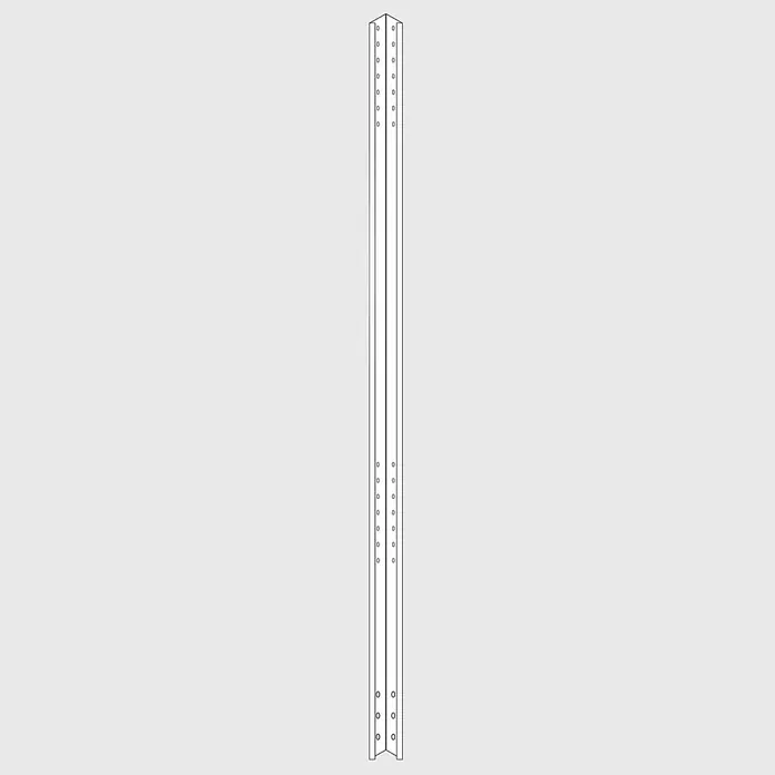 Palatino Eckpfosten Spaceline - Höhe: 240 cm, Rost - Ein einzelner, schlanker Regalbodenständer aus Metall mit Löchern für die Regalbefestigung, vor einem hellgrauen Hintergrund.