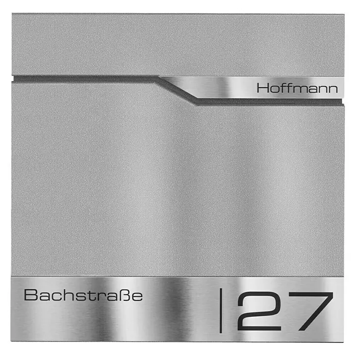 Metzler Wandbriefkasten Siebert - L x B x H: 10,5 x 37 x 37 cm, Grau-Aluminium, Stahl, Zeitungsfach - Elegantes Hoffmann Briefkastendesign mit der Adresse Bachstraße 127.