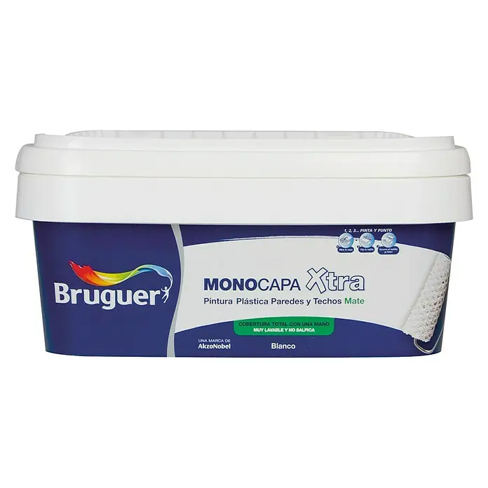 Bruguer Pintura para paredes Monocapa Xtra - Blanco, Mate, 4 l - Bote de pintura Bruguer Monocapa Xtra para paredes y techos. Esta pintura mate ofrece una gran cobertura y es fácil de limpiar.