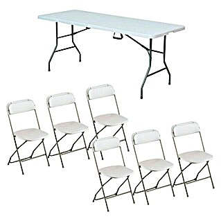 Set de muebles de jardín Every (7 pzs., Polietileno de alta densidad (HDPE), Blanco)