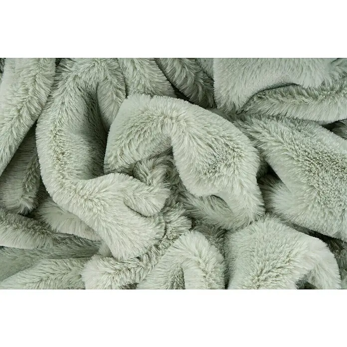 Decke Happy - Jade, 200 x 150 cm, 100 % Polyester - Nahaufnahme eines grauen, weichen Kunstfellstoffes, ideal für kuschelige Decken und modische Accessoires.