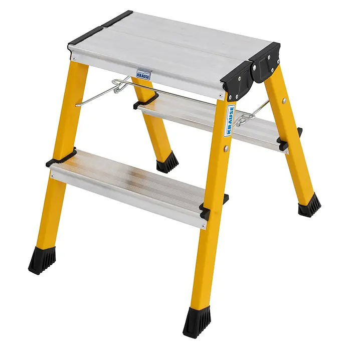 Krause Monto Klapptritt Rolly - Anzahl Tritte: 4 Stk., Arbeitshöhe: 2,45 m, Belastbarkeit: 150 kg, Aluminium, Gelb - Die Krause Doppelleiter Corda 2x2 Stufen ist eine praktische und sichere Steighilfe für den Innen- und Außenbereich.