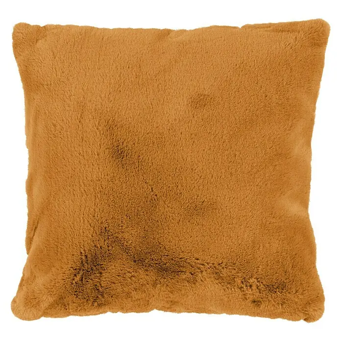 Kissen Happy - Amber, 48 x 48 cm, 100 % Polyester - Weiches, quadratisches Fellkissen in einem warmen Braunton, ideal für gemütliche Akzente im Wohnbereich.