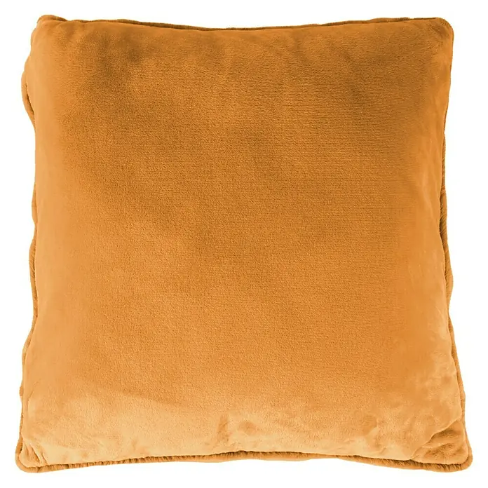 Kissen Happy - Amber, 48 x 48 cm, 100 % Polyester - Quadratisches, ockerfarbenes Kissen mit weicher Textur. Das Kissen bietet Komfort und Wärme für jede Einrichtung.