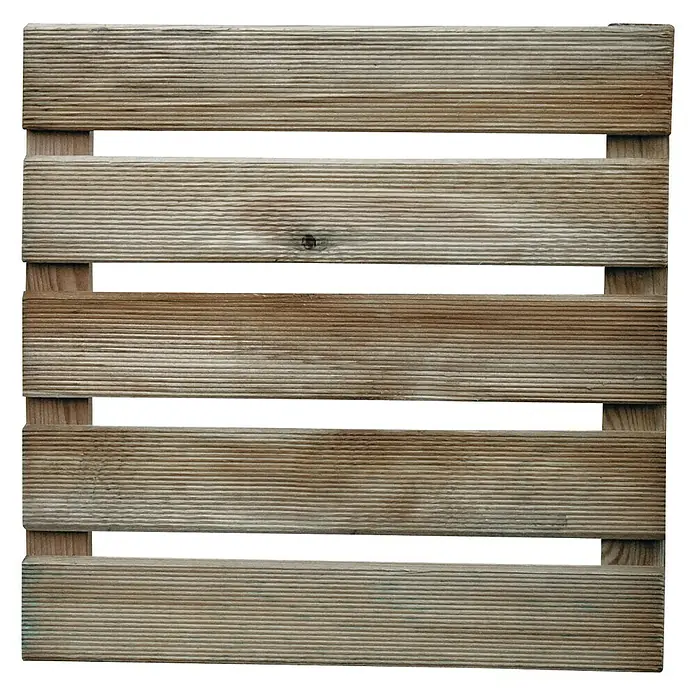 Cerland Loseta de madera Lisa - Pino, 40 x 40 x 2,4 cm, 1 ud. - La imagen muestra un palé de madera cuadrado con listones horizontales y soportes verticales, ideal para decoración o para construir muebles.
