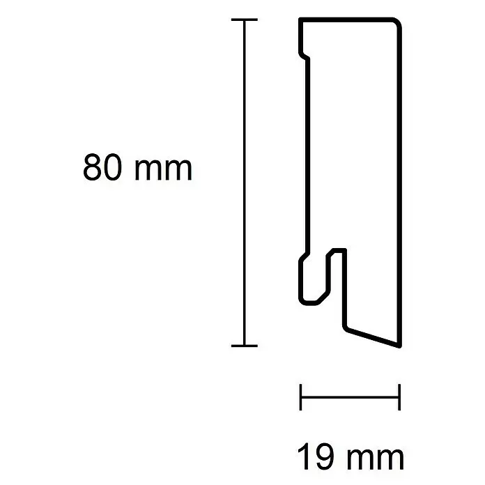 Sockelleiste - 240 x 1,9 x 8 cm, MDF - Profilquerschnitt, 80 mm hoch und 19 mm tief.