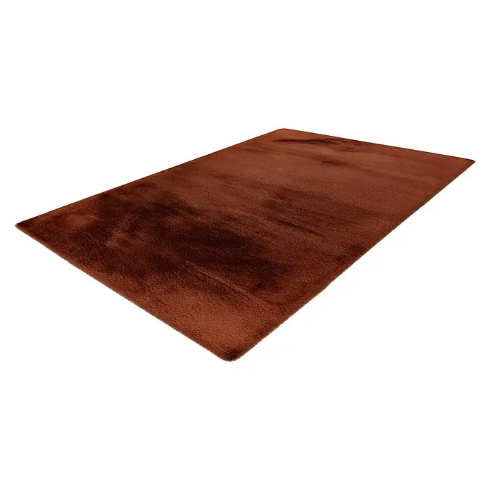 Fellteppich Happy - Terra, 230 x 160 cm, 100 % Polyester (Flor) - Ein weicher, rechteckiger, brauner Teppich mit hellem Rand. Der Teppich hat eine flauschige Textur und ein schlichtes Design für jeden Raum.