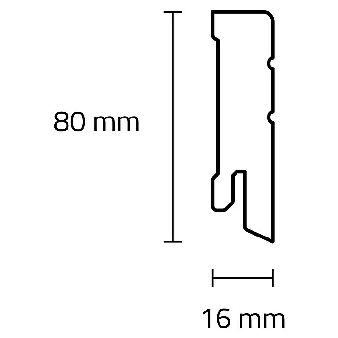 Sockelleiste Neo - 240 x 1,6 x 8 cm, MDF - Profil eines Zierleistenstücks mit spezieller Form, 80 mm hoch und 16 mm tief.