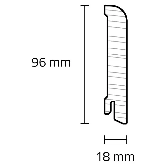 Sockelleiste - 240 cm x 1,8 cm x 9,6 mm, Kiefer, Weiß - Skizze