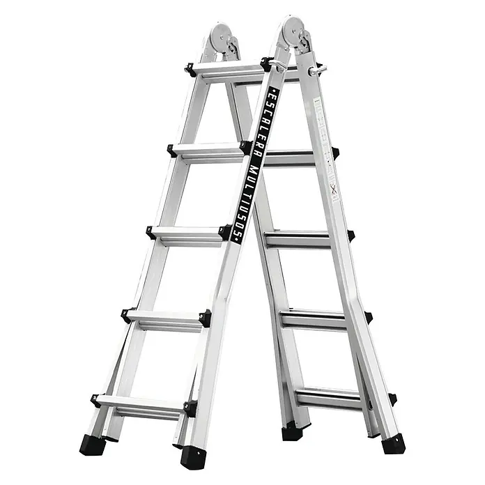 Escalera deslizante Master 5 - Número de peldaños: 10 ud., Altura de trabajo: 4 m, Carga soportada: 150 kg, Aluminio - Escalera multiusos plateada con cuatro peldaños, ideal para tareas domésticas y renovaciones.