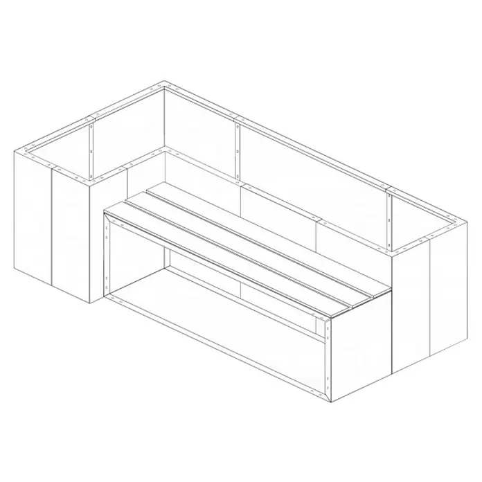 Palatino Hochbeet Urbank - 100 x 200 x 70 cm, Cortenstahl, Rostbraun - Eine isometrische Darstellung eines modularen Ecksofas, das ein modernes und anpassbares Design zeigt. Ideal für flexible Wohnraumlösungen.