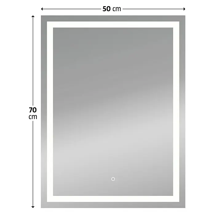 Camargue Lichtspiegel Heaven 2 - 50 x 70 cm - Bild eines rechteckigen Spiegels mit LED-Beleuchtung, der 50 cm breit und 70 cm hoch ist.