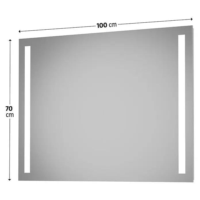 DSK Lichtspiegel Silver Dream - 100 x 70 cm - Rechteckiger Badezimmerspiegel mit LED-Beleuchtung an den Seiten. Die Maße des Spiegels sind 100x70 cm.