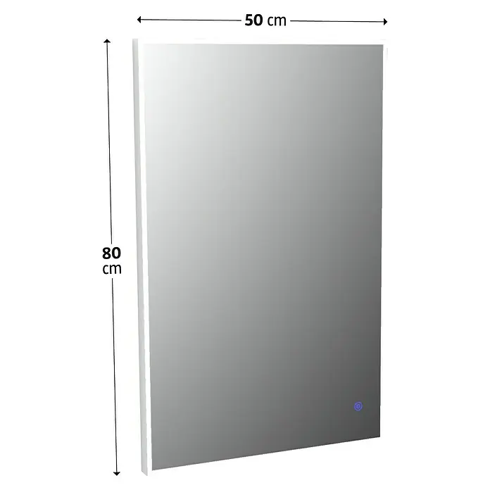 Camargue Lichtspiegel Frame - 50 x 80 cm, Leuchtmittel, Mit eckigen Kanten - Abbildung eines rechteckigen Spiegels mit den Maßen 50 cm Breite und 80 cm Höhe, der ein elegantes und modernes Design aufweist.