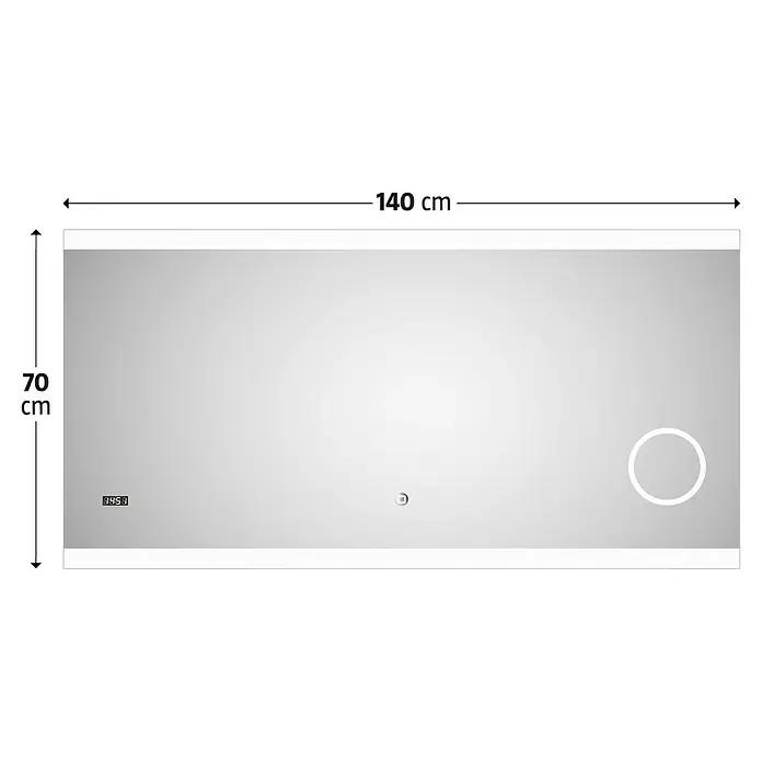 DSK Lichtspiegel Silver Shine 2.0 - 140 x 70 cm - Ein rechteckiger Spiegel mit LED-Beleuchtung, integrierter Uhr und einer Größe von 140 cm x 70 cm, ideal für moderne Badezimmer.