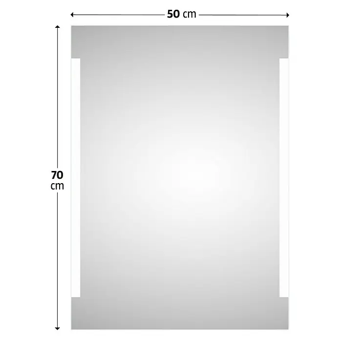 DSK Lichtspiegel Chrystal Stripe - 50 x 70 cm, Leuchtmittel - Abbildung eines rechteckigen Spiegels mit den Maßen 50 cm Breite und 70 cm Höhe, ideal für Badezimmer oder Ankleidezimmer.