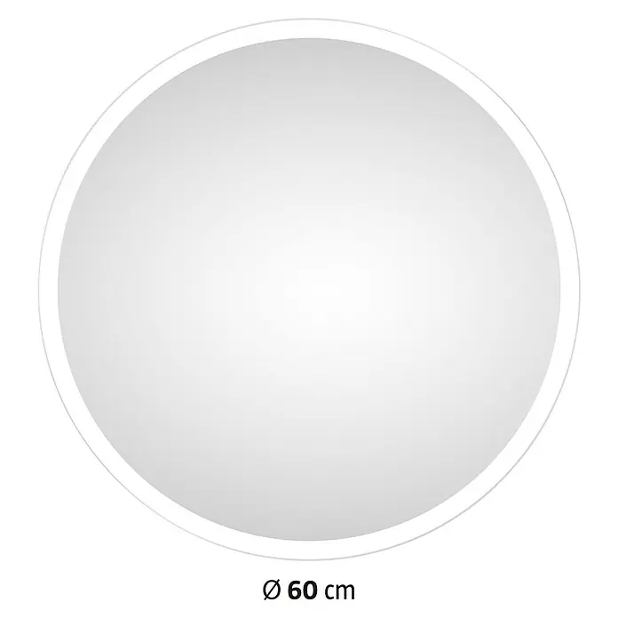 DSK Lichtspiegel Silver Space - Durchmesser: 60 cm, Leuchtmittel - Darstellung eines runden Spiegels mit einem Durchmesser von 60 cm, ideal für Badezimmer oder Ankleidezimmer zur Wandmontage.