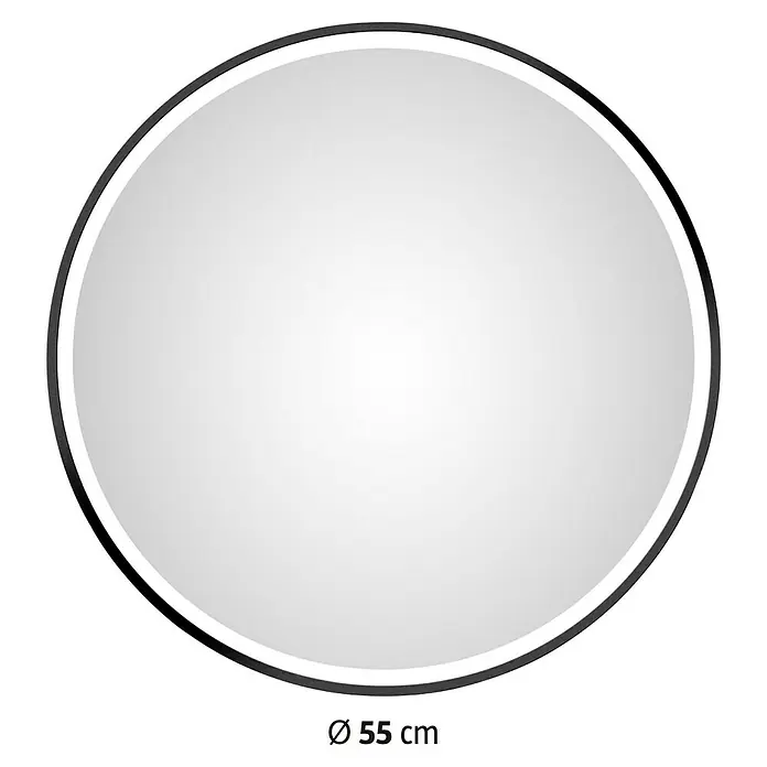 DSK Lichtspiegel Desire - Durchmesser: 55 cm, Schwarz, Leuchtmittel - Runder Spiegel mit schwarzem Rahmen. Durchmesser 55 cm. Ideal für Badezimmer, Schlafzimmer oder Flur. Elegantes und zeitloses Design.