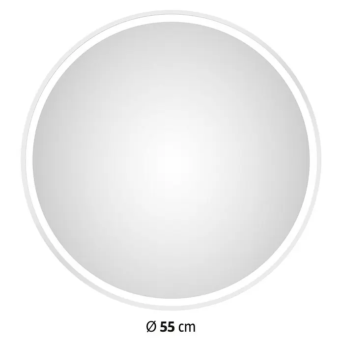 DSK Lichtspiegel Desire - Durchmesser: 55 cm, Weiß, Leuchtmittel - Abbildung eines runden Spiegels mit einem Durchmesser von 55 cm und einem dezenten Rahmen.