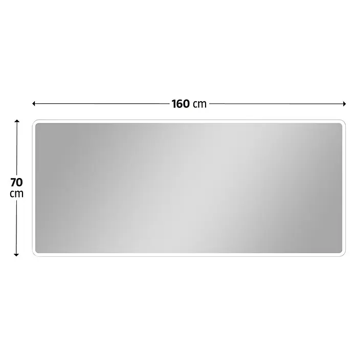 DSK Lichtspiegel Silver Luna - 160 x 70 cm - Rechteckiger Spiegel mit abgerundeten Ecken, 160 cm breit und 70 cm hoch. Perfekt für Bad oder Ankleidezimmer, stilvoll und funktional.