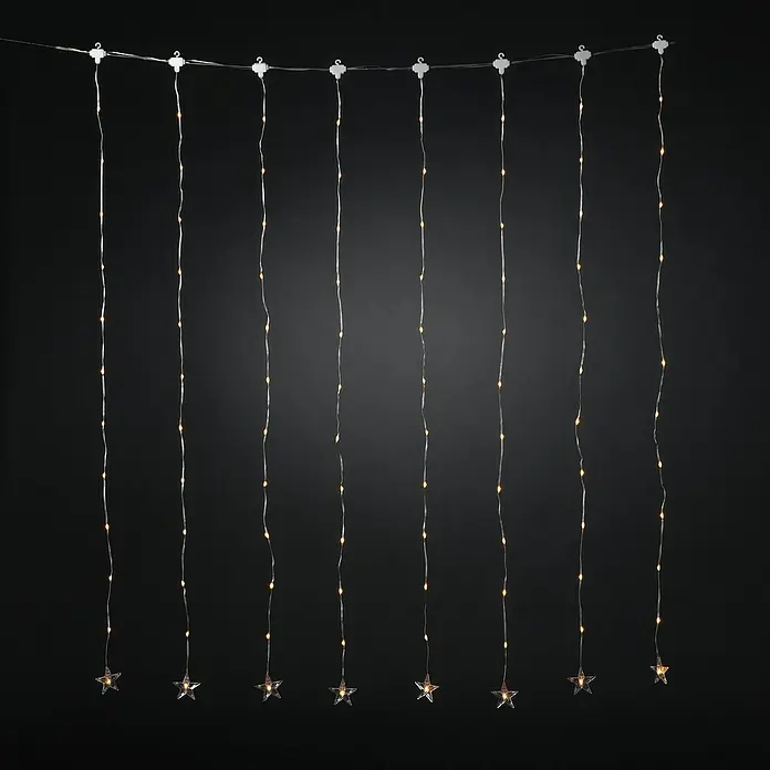 Konstsmide LED-Lichtervorhang - Außen, 105 cm, Bernstein, 96 Stk., Batteriebetrieben - Dekorative Lichterkette mit Sternen.