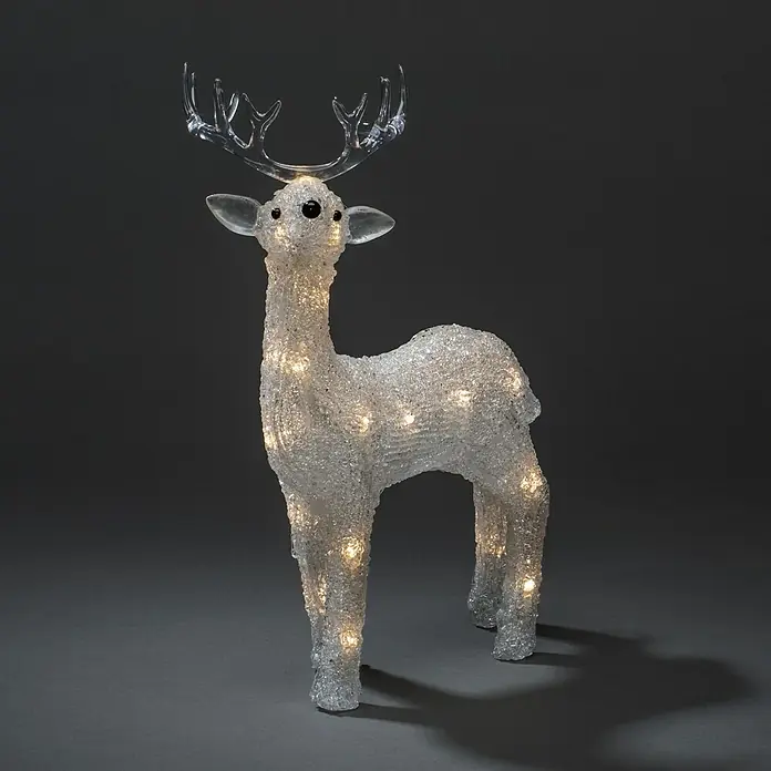 Konstsmide LED-Weihnachtsdekofigur LED Acryl - 19 x 14 x 31,5 cm, Farblos, Batteriebetrieben, LED, Rentier - Funkelnde, beleuchtete Deko-Rentierfigur aus Acryl mit klarem Geweih für eine festliche Atmosphäre im Innen- und Außenbereich.