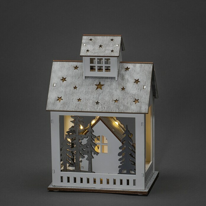 Konstsmide LED-Szenerie Haus mit Tannen (L x B x H: 15,7 x 11 x 23,5 cm, Weiß, Batteriebetrieben, LED) | BAUHAUS