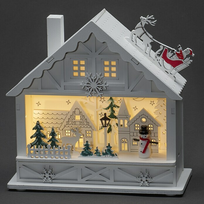 Konstsmide LED-Szenerie Haus mit Weihnachtsmann und Schlitten (L x B x H: 18 x 8 x 17,7 cm, Weiß, Batteriebetrieben, LED) | BAUHAUS