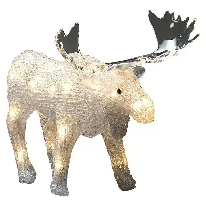 Konstsmide LED-Weihnachtsdekofigur LED Acryl - 32 x 26 x 10 cm, Farblos, Batteriebetrieben, LED, Elch - Leuchtende Elch-Dekoration aus klarem Acryl mit weißen Lichtern und glänzenden Geweihen.