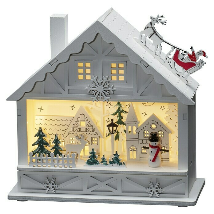 Konstsmide LED-Szenerie Haus mit Weihnachtsmann und Schlitten (L x B x H: 18 x 8 x 17,7 cm, Weiß, Batteriebetrieben, LED) | BAUHAUS