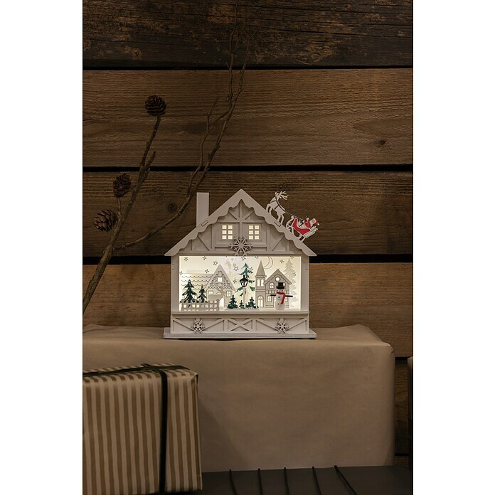 Konstsmide LED-Szenerie Haus mit Weihnachtsmann und Schlitten (L x B x H: 18 x 8 x 17,7 cm, Weiß, Batteriebetrieben, LED) | BAUHAUS